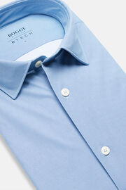 Slim fit blauw overhemd van stretch nylon, Medium Blue, hi-res