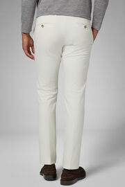Slim Fit Stretch Cotton Satin Trousers, Cream, hi-res