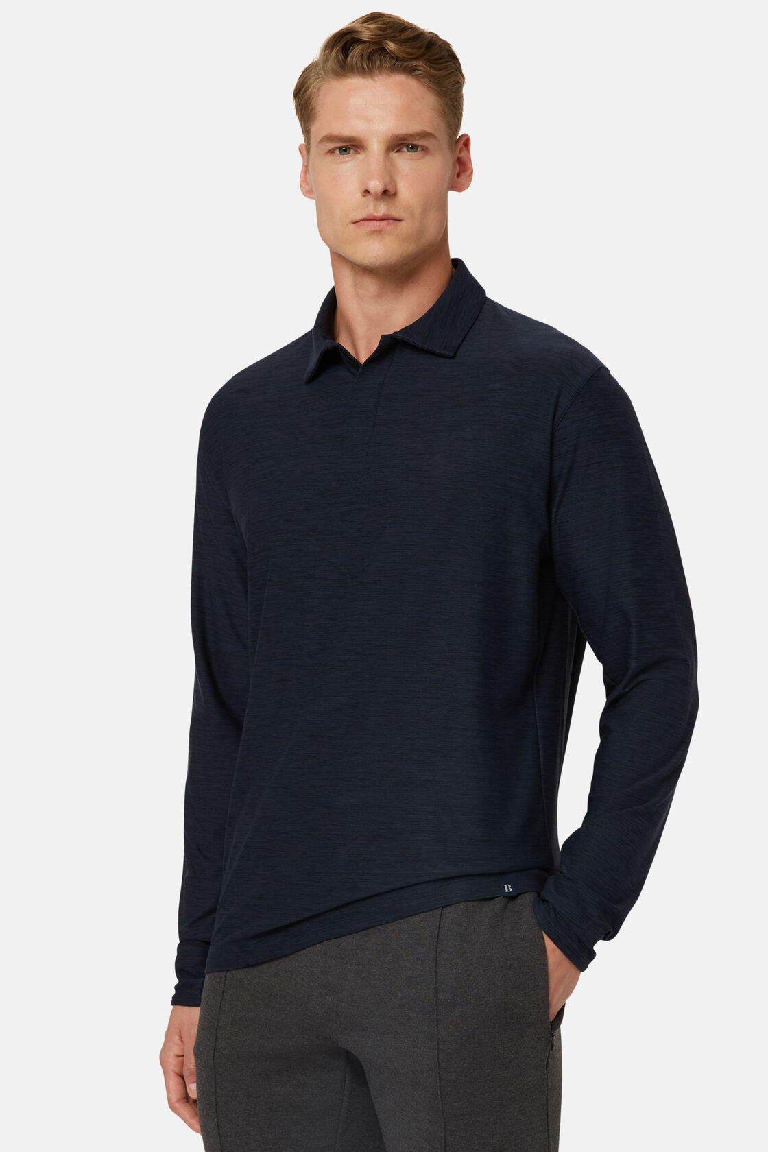 Regular Fit Long-Sleeved Technical Fabric Polo Shirt, Navy blue, hi-res