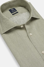 Koszula lniana w kolorze militarnej wojskowej zieleni, fason klasyczny, Military Green, hi-res