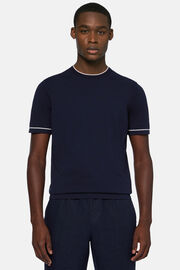 Granatowa koszulka z bawełnianej, dzianinowej krepy, Navy blue, hi-res