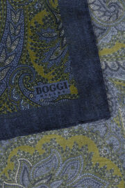 Wool Pocket Square with Paisley Motif, Green - Blue, hi-res