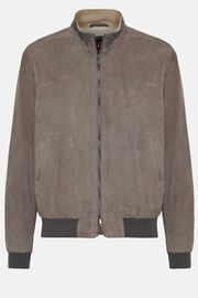 Bomber Jacket in Genuine Suede Leather, Mud, hi-res