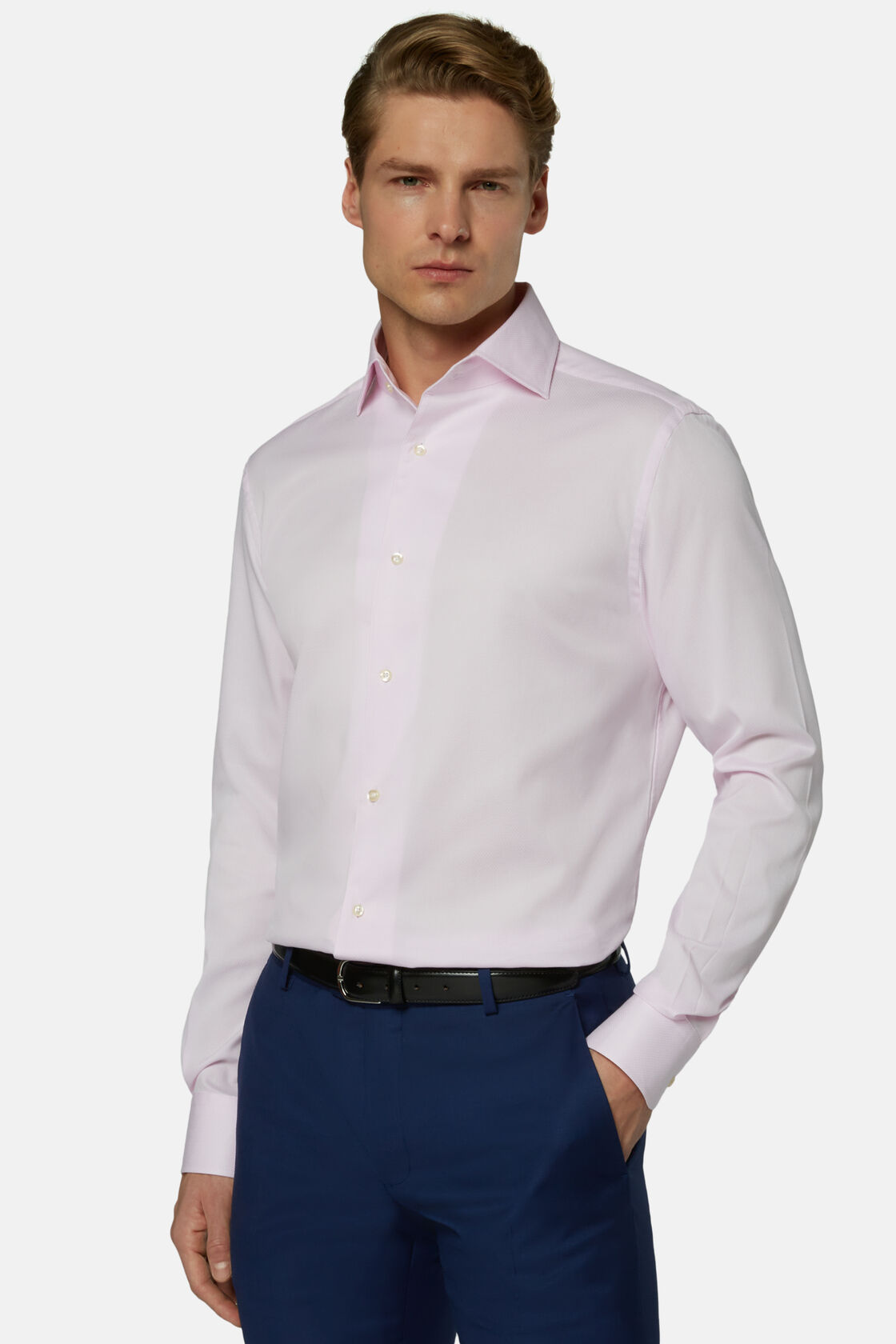 Regular Fit Pink Cotton Dobby Shirt, Pink, hi-res