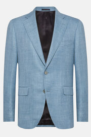 Hemelsblauwe blazer van wol, zijde en linnen, Light Blue, hi-res