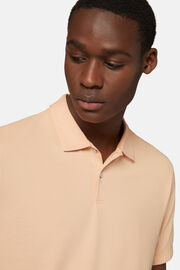 Spring Polo Shirt in Sustainable High-Performance Piqué, Papaya, hi-res