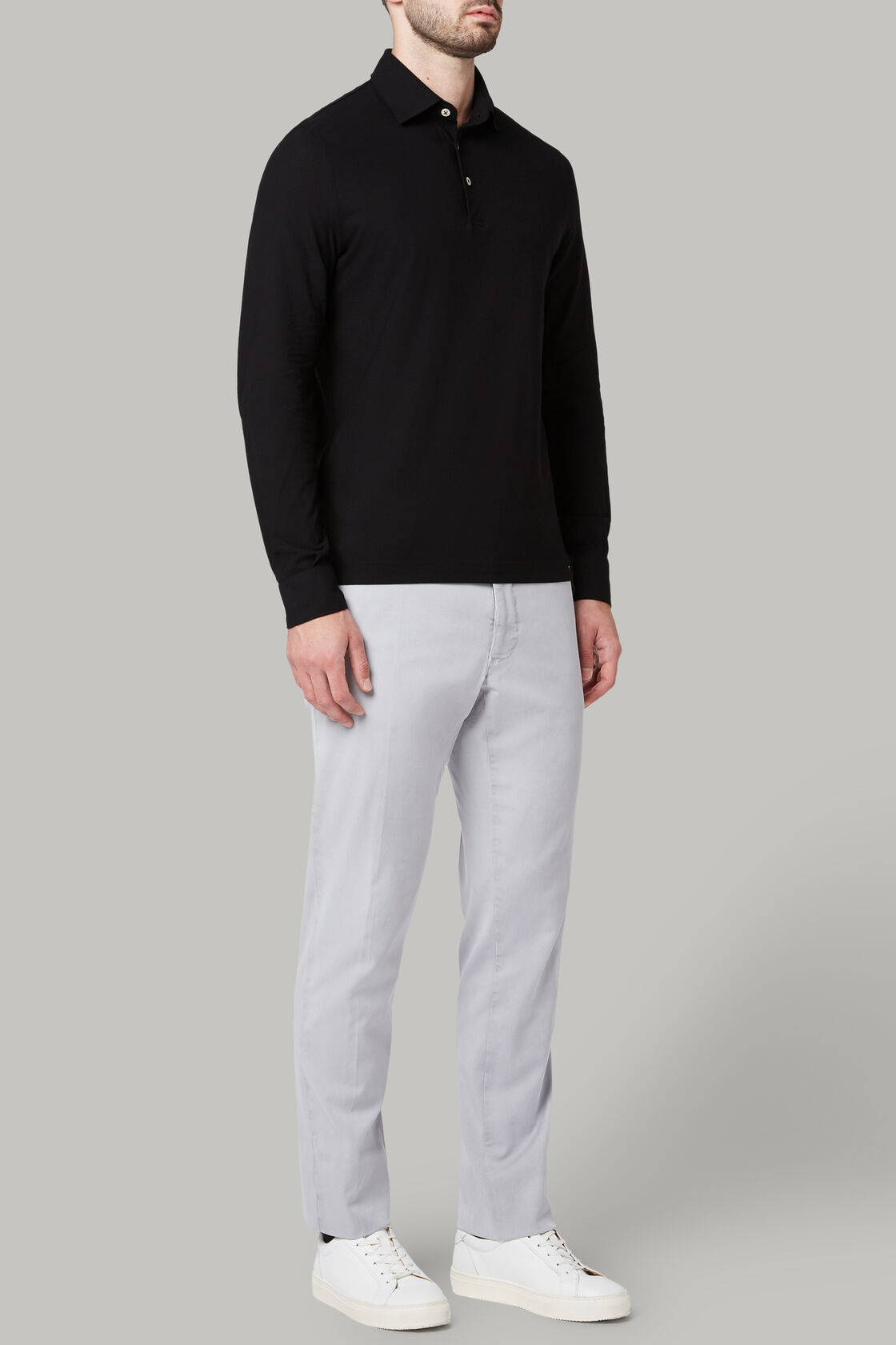 Black Cotton Crepe Jersey Polo Shirt, , hi-res