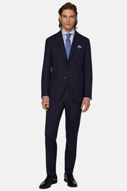 Navy Blue Windowpane Check Suit In Pure Wool, Navy blue, hi-res