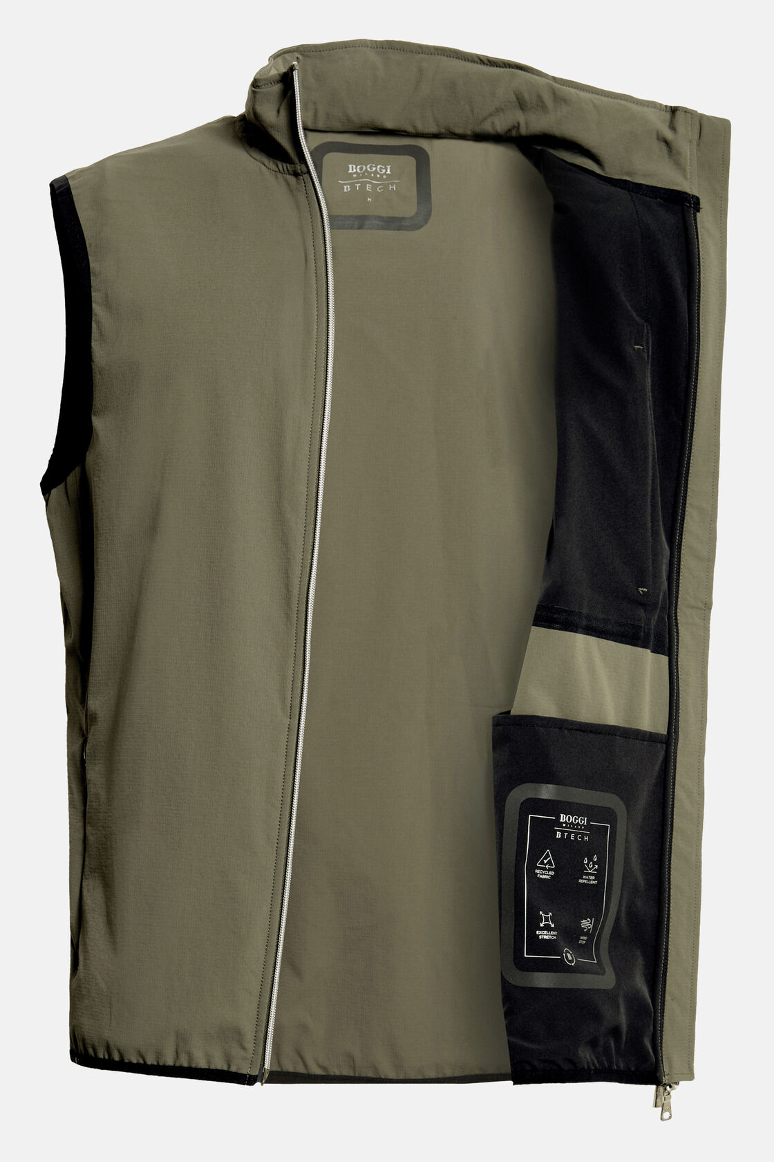 B Tech Stretch Recycled Nylon Waistcoat, Military Green, hi-res