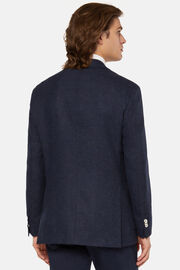 Marineblauwe blazer in stretch wol linnen, Navy blue, hi-res