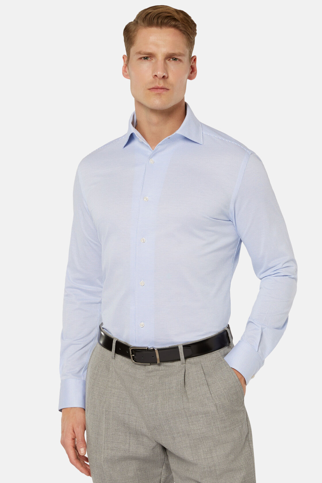 Polo Camicia In Jersey Giapponese Regular Fit, Azzurro, hi-res