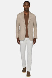 Dove Grey Houndstooth Jacket In Stretch Linen, Taupe, hi-res