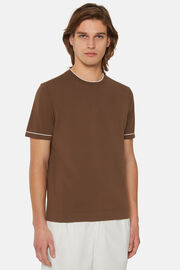 Brązowy T-shirt z bawełnianej, dzianinowej krepy, Brown, hi-res