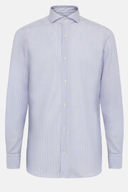 Camisa de algodão dobby azul celeste de ajuste slim, Light Blue, hi-res