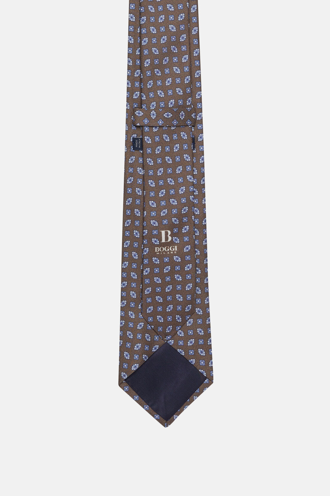Geometric Patterned Silk Tie, Brown, hi-res