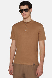 T-Shirt in Stretch Linen Jersey, Hazelnut, hi-res
