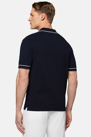 Granatowa koszulka polo z bawełnianej, dzianinowej krepy, Navy blue, hi-res