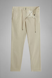 Pantalon En Coton Stretch Avec Taille Élastique Coupe Ajustée, Naturel, hi-res