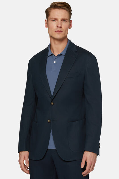Blue Diagonal Jacket In Stretch Cotton, Blue, hi-res