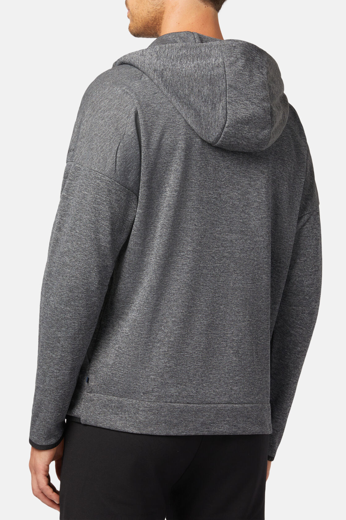 Full Zip Hooded Sweatshirt in Technical Fabric, Charcoal, hi-res