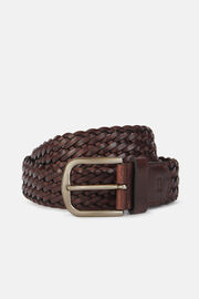 Woven Leather Belt, Brown, hi-res
