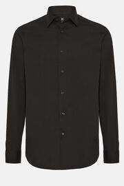 Slim Fit Black Shirt in Stretch Cotton, Black, hi-res