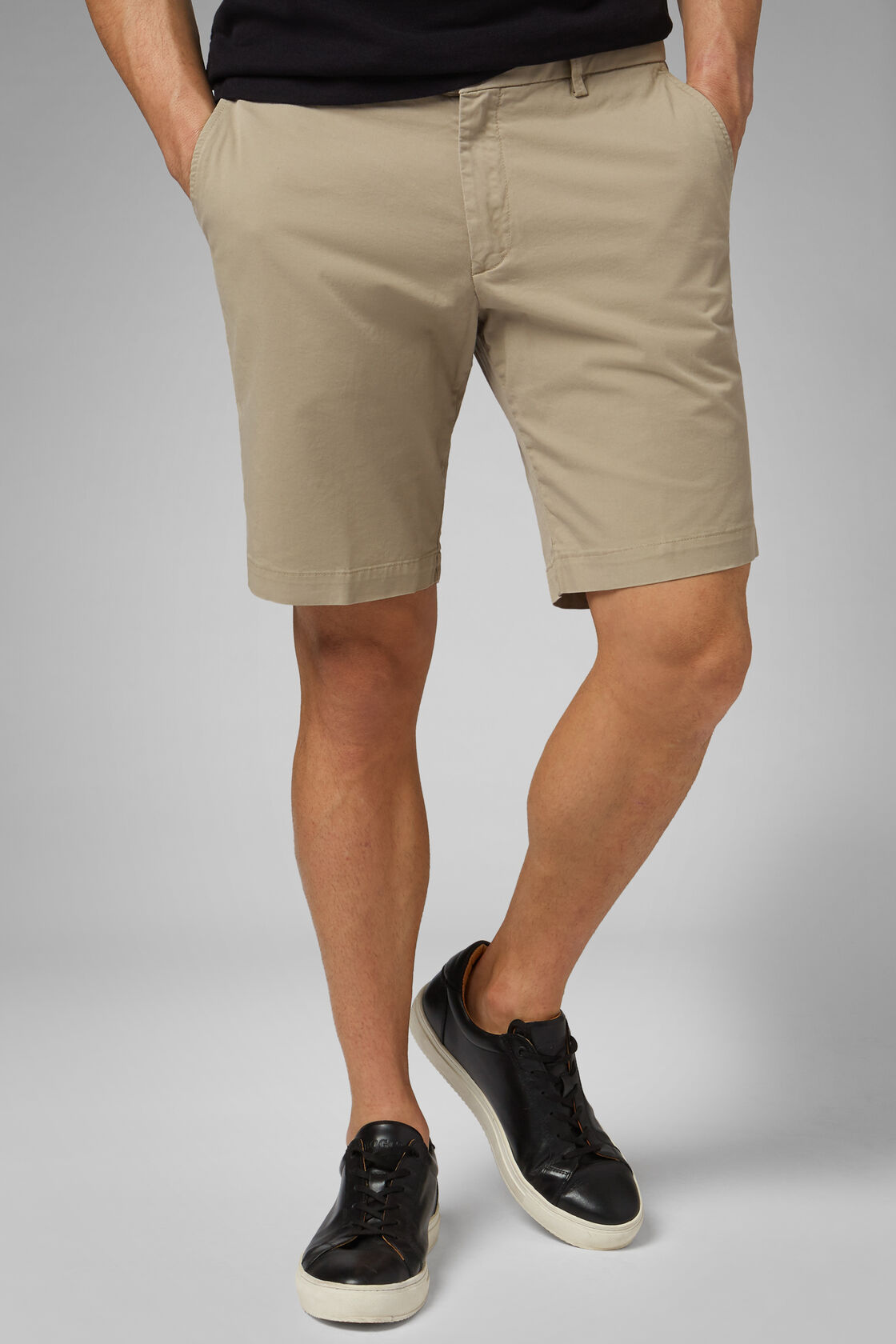 Plain Cotton Gabardine Bermuda Shorts, , hi-res