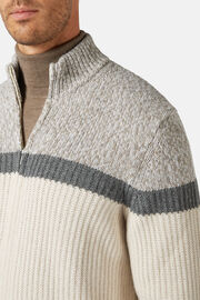 Grau-Cremefarbener Pullover Mit Durchgehendem Reißverschluss Aus Kaschmir-Mischgewebe, Light grey, hi-res