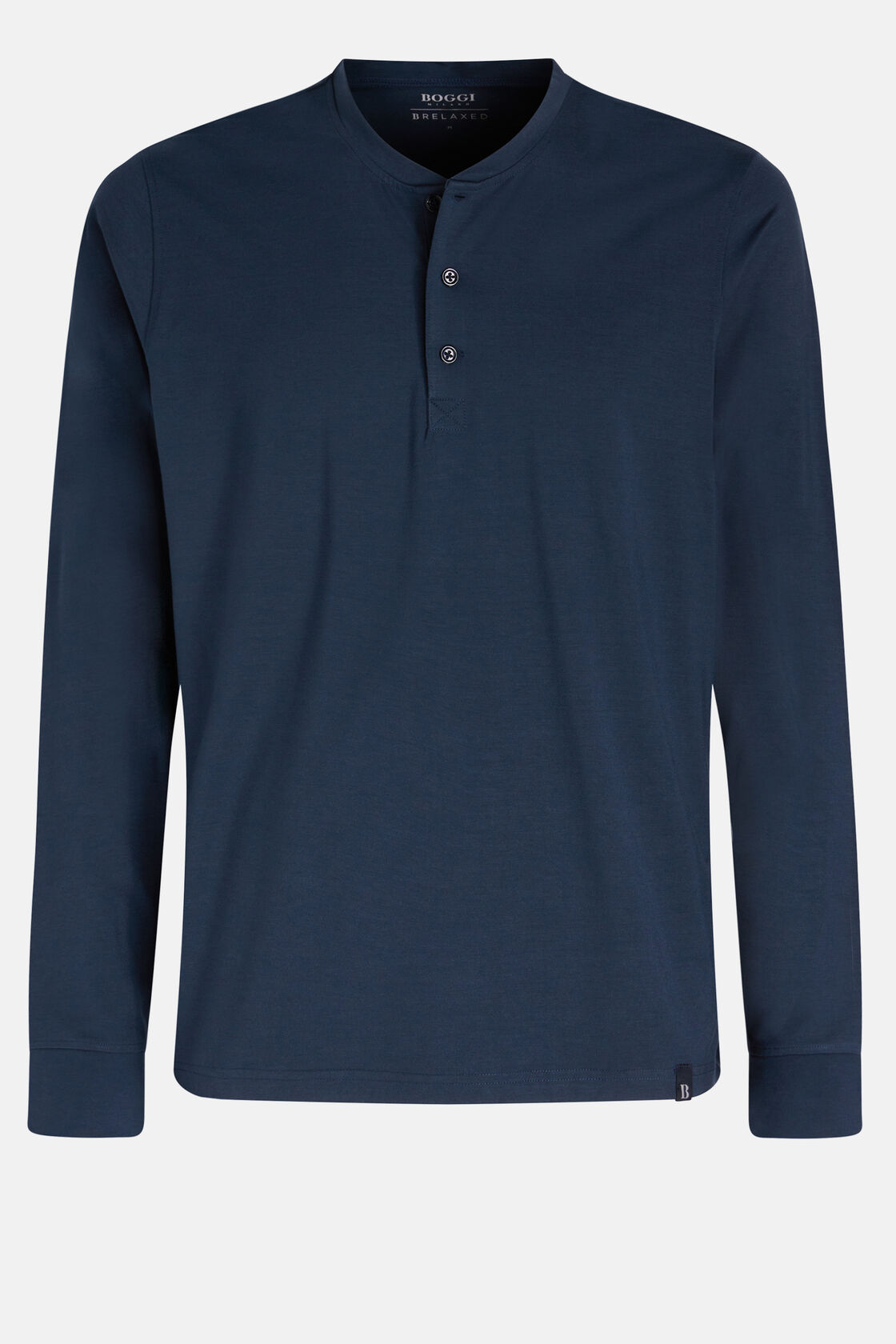 Long-sleeved Viscose Blend Pyjama T-shirt, Navy blue, hi-res