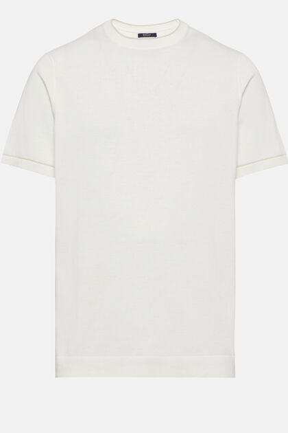 Λευκό πλεκτό μπλουζάκι από βαμβακερό κρεπ, White, hi-res