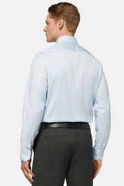 Camicia azzurra in pin point di cotone slim fit, Azzurro, hi-res