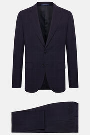 Navy Blue Windowpane Check Suit In Pure Wool, Navy blue, hi-res