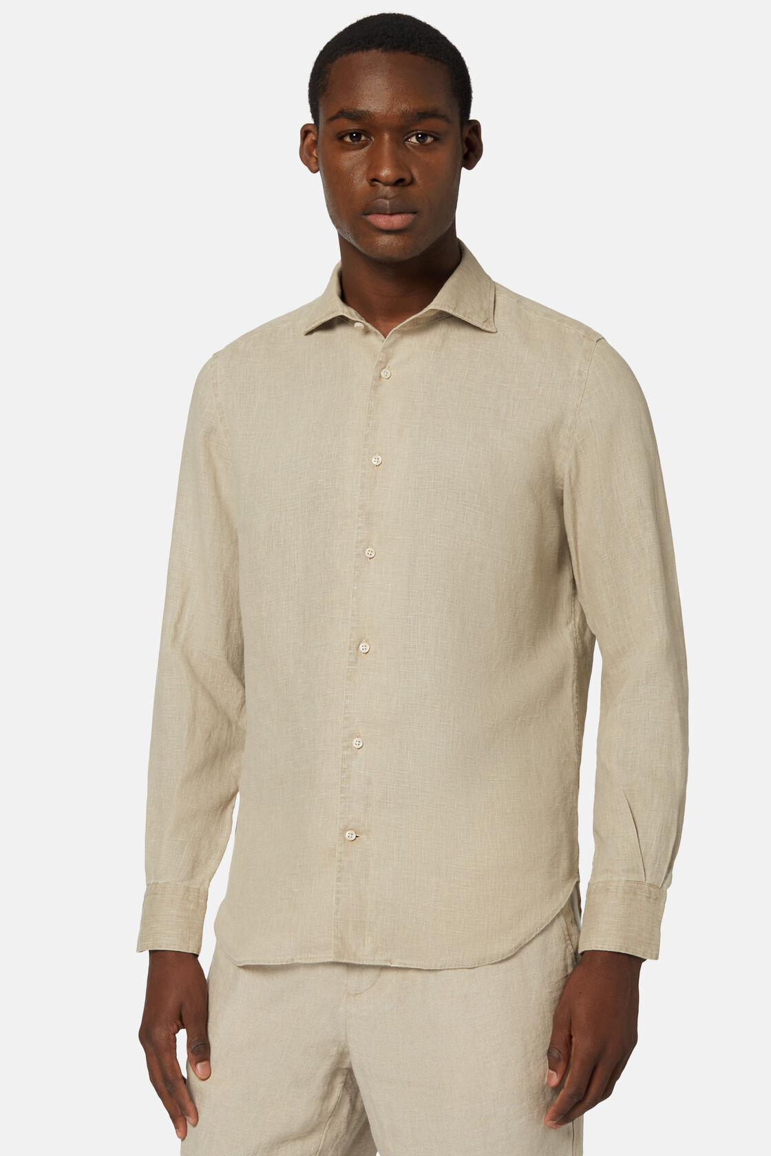 Λινό πουκάμισο με κανονική εφαρμογή, σε γκρι ανοιχτό χρώμα, Taupe, hi-res