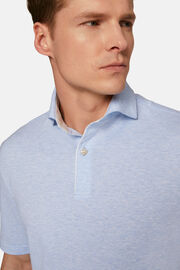 Cotton/Linen Piqué Polo Shirt, Light Blue, hi-res