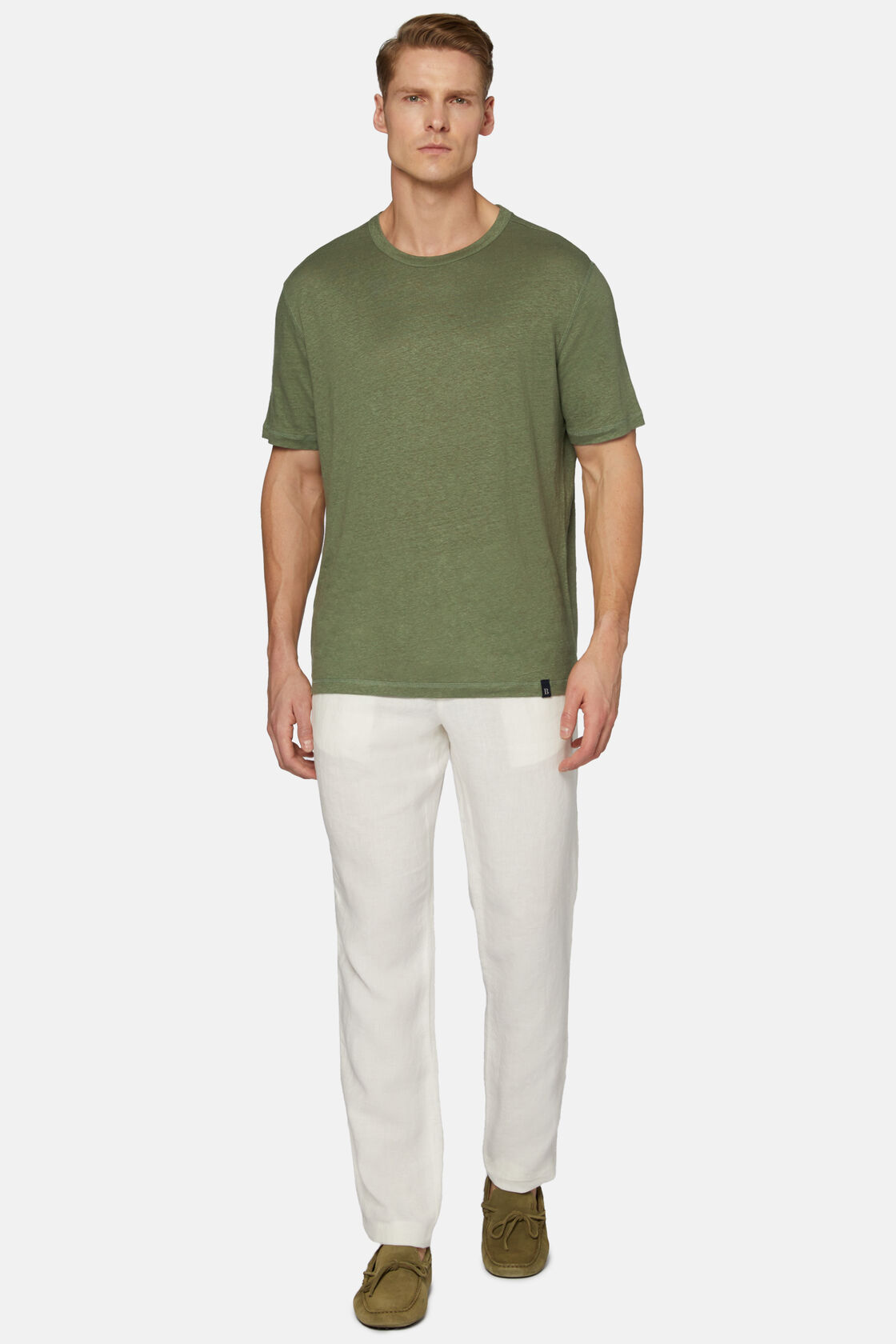 Κοντομάνικο μπλουζάκι από ελαστικό λινό ζέρσεϊ, Military Green, hi-res