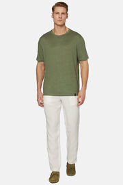 T-Shirt in Stretch Linen Jersey, Military Green, hi-res
