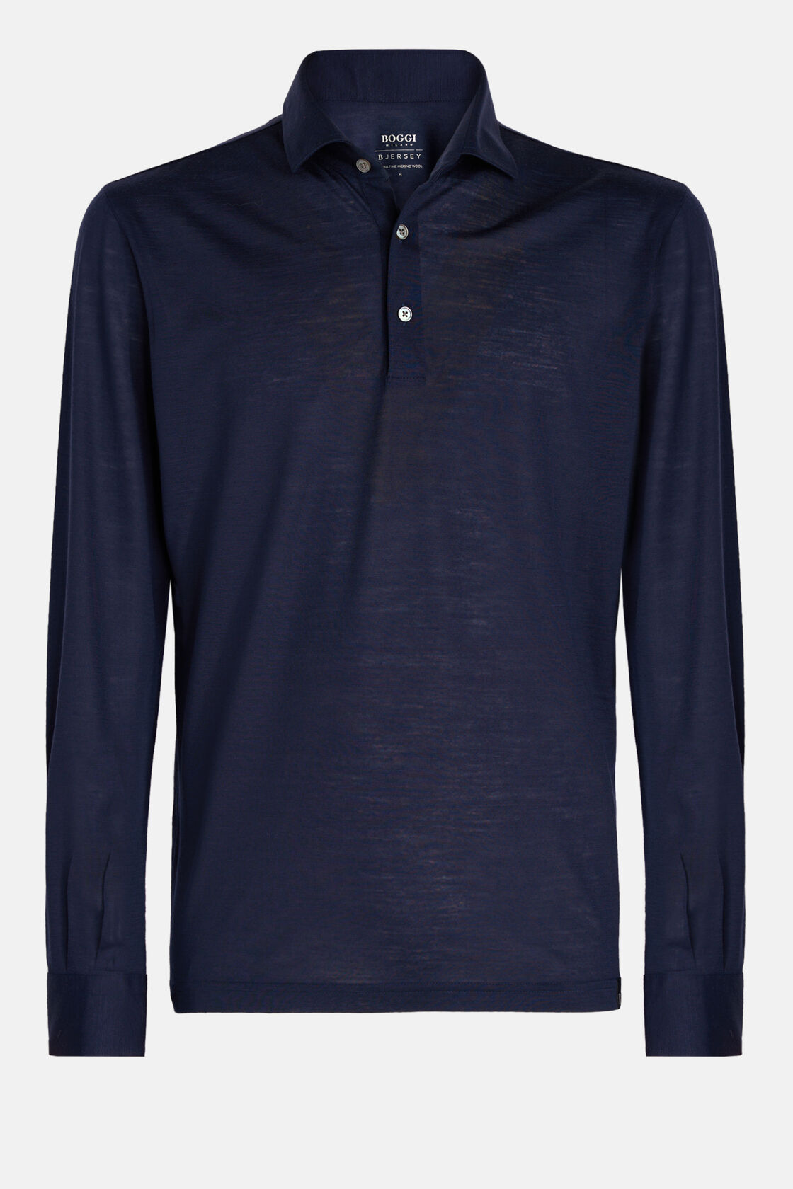 Regular Fit Merino Jersey Long-Sleeved Polo Shirt, Navy blue, hi-res