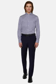 Camicia A Righe Blu In Twill di Cotone Slim Fit, Navy, hi-res