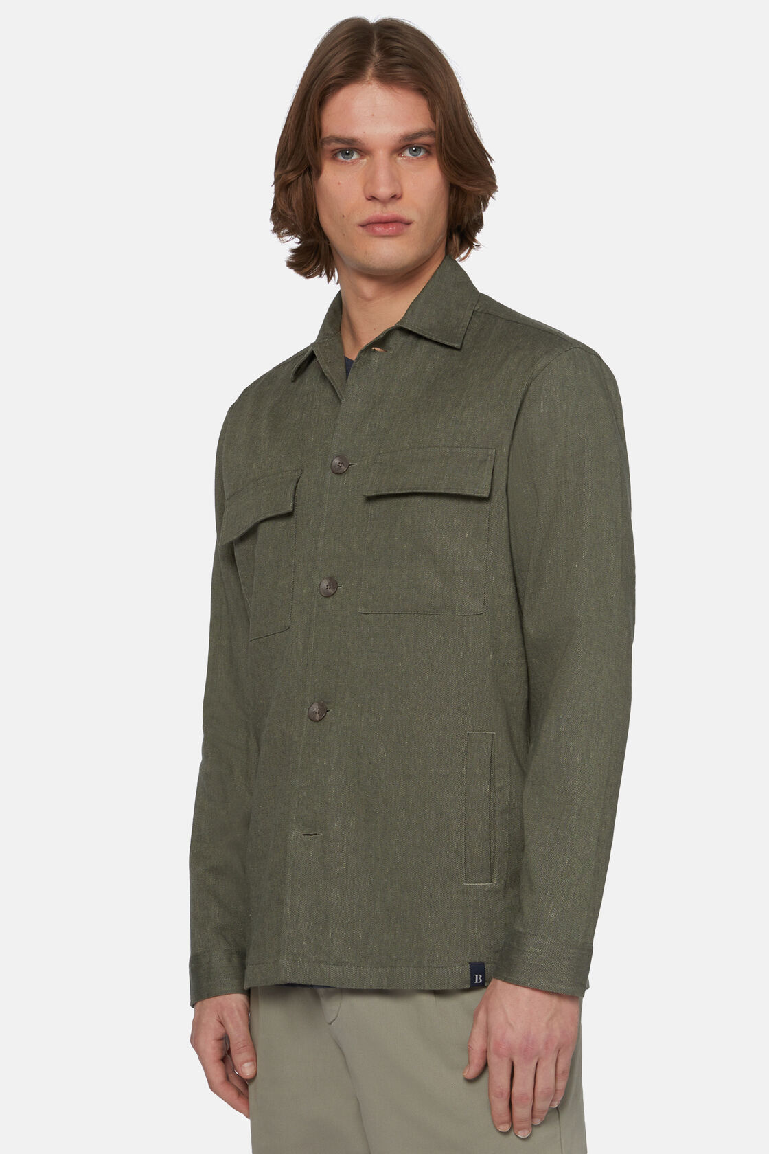 Cotton and Linen Link Shirt Jacket, Military Green, hi-res