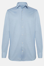 Polo camicia in jersey giapponese regular fit, Azzurro, hi-res