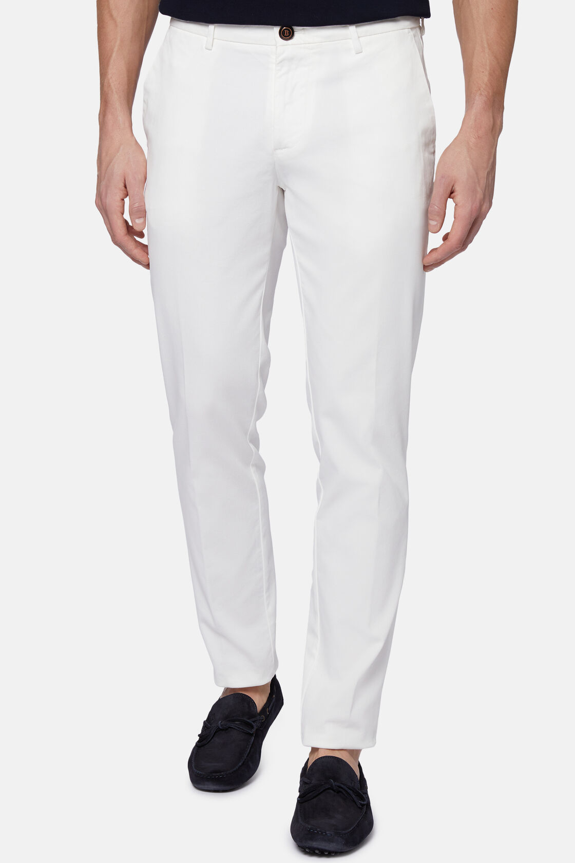 Spodnie z elastycznej bawełny i tencelu, White, hi-res