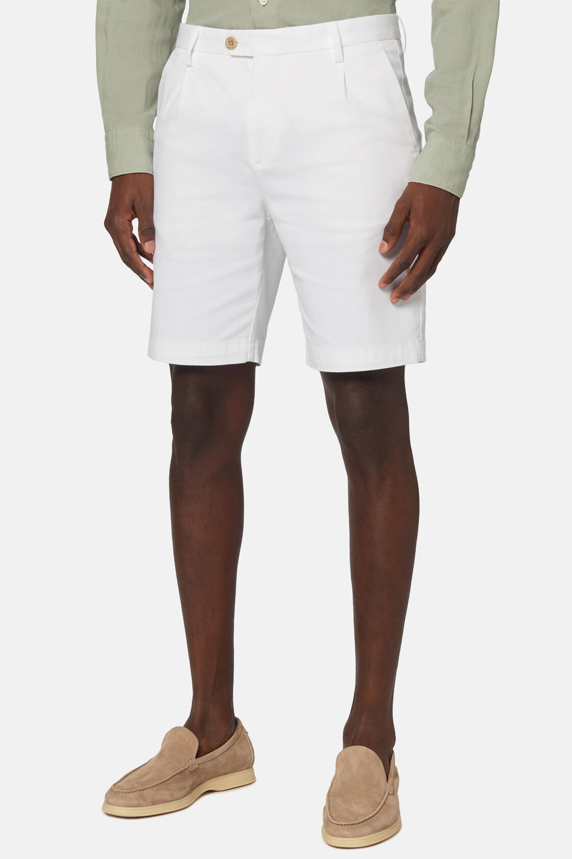 Stretch Cotton and Tencel Bermuda Shorts, White, hi-res