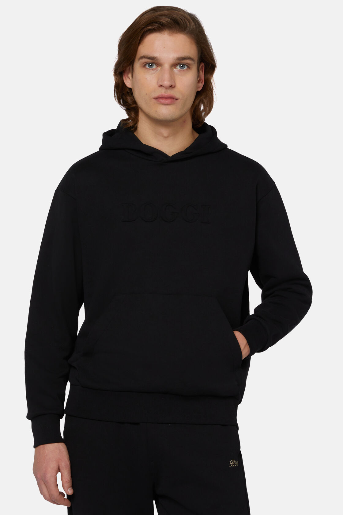 Katoenen sweatshirt met capuchon, Black, hi-res