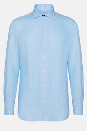 Camisa Celeste de Lino Regular Fit, Azul claro, hi-res