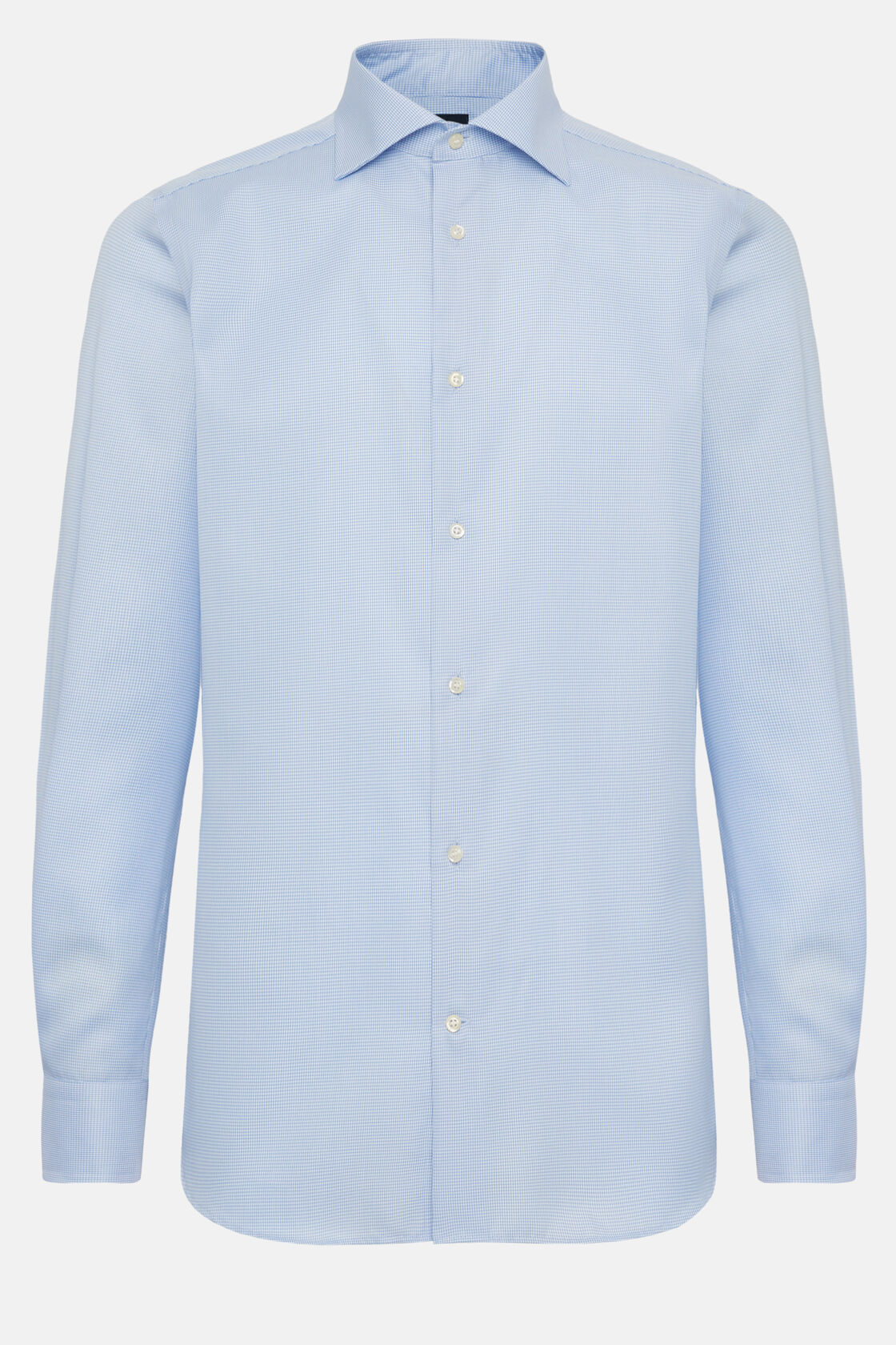 Sky Blue Houndstooth Cotton Shirt, Regular, Light Blue, hi-res