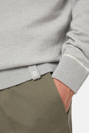 Grey Half Zip Jumper In Cotton, Silk And Cashmere, Grey, hi-res