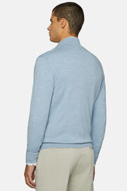 Blauer Pullover Mit Durchgehendem Reißverschluss Aus Merinowolle, Hellblau, hi-res