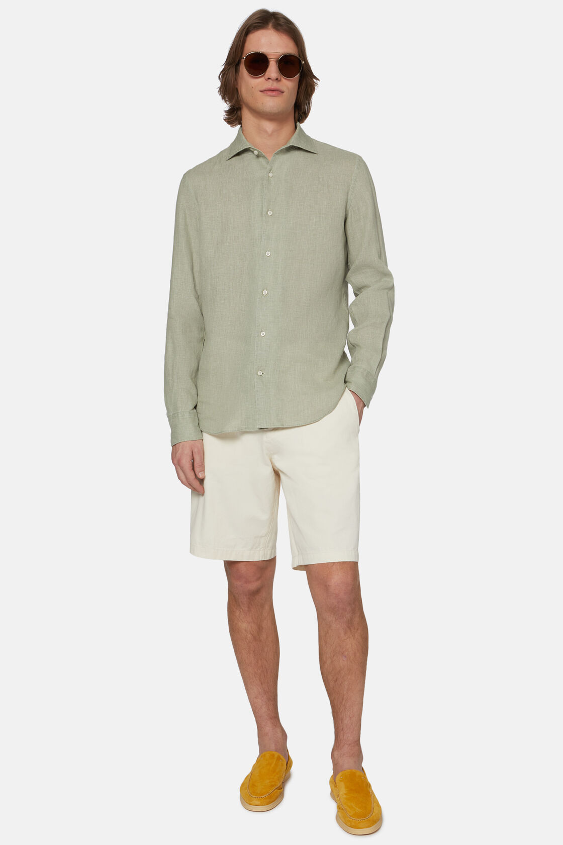 Bermuda Shorts In Hemp Cotton, Cream, hi-res