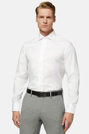 White Slim Fit Cotton Pin Point Shirt, White, hi-res