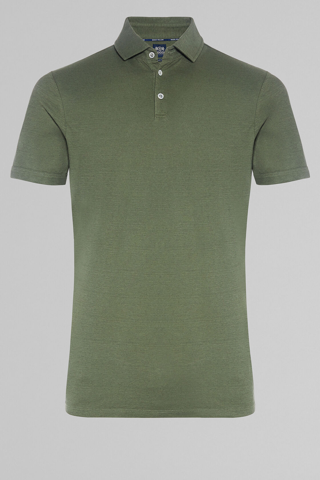 Army Green Cotton/Linen Jersey Polo Shirt | Boggi